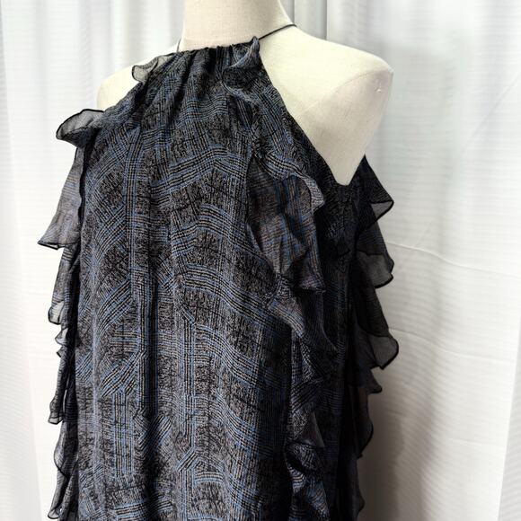 NWT Tibi 100% Silk Ruffle Dress Women's Size 0 S Black Blue Whimsical - Picture 2 of 11